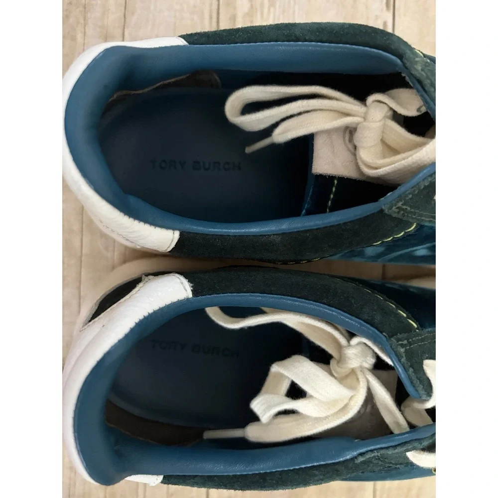 TORY BURCH Ladybug Teal Velvet Low-Top Women's Sneakers Size 9.5